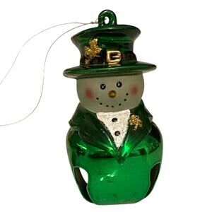 Vintage Good Luck Irish Glass Snowman Christmas Jingle Buddies Ornament with Tag